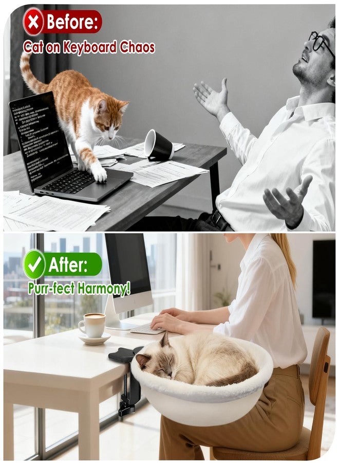 IPOW Heavy Duty Steel Frame 180° Rotating Cat Desk Bed Semi-Circular Cat Bed, Soft Faux Rabbit Fur Material, Suitable for Various Desktops-Maximum Hold Up to 40lb - Image 5